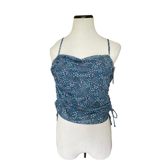 SO Tops - SO Womens Spaghetti Strap Crop‎ Top Size XXL Jrs Blue Floral Ruched Sides Summer